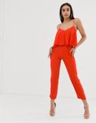 Asos Design Cami Jumpsuit With Double Layer And Peg Leg - Red