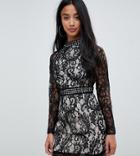 Parisian Petite Long Sleeve Lace Dress - Black