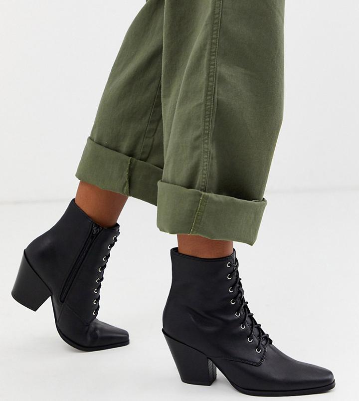 London Rebel Wide Fit Heeled Western Boots-black