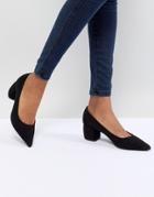 Bershka Pointed Block Heel Shoe - Black