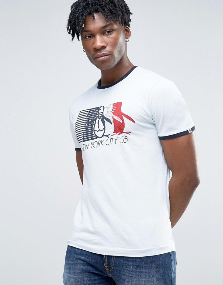 Original Penguin Logo Ringer T-shirt Slim Fit In Sky Blue - Blue