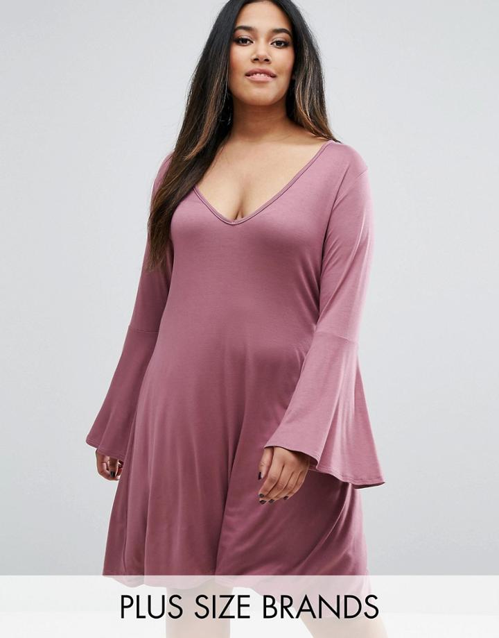 Pink Clove Swing Dress With Fluted Sleeve - Pink