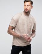 Religion Faux Suede T-shirt In Drop Shoulder - Tan