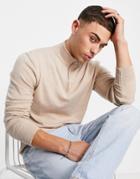New Look Knitted Half Zip Sweater In Stone-neutral