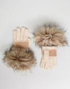 Alice Hannah Moss Stitch Faux Fur Gloves - Cream