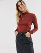 Jdy High Neck Long Sleeve Top In Brown - Brown