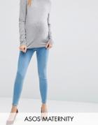 Asos Maternity Ridley Skinny Jeans In Anais Wash With Under The Bump Waistband - Blue
