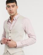 Asos Design Wedding Skinny Suit Suit Vest In Stretch Cotton Linen In Stone-neutral