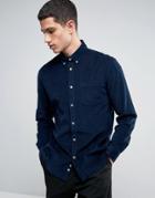 Celio Long Sleeve Slim Fit Shirt In Baby Cord Cotton - Navy