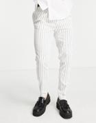 Asos Design Linen Mix Skinny Smart Pants With Pin Stripe In Ecru-white