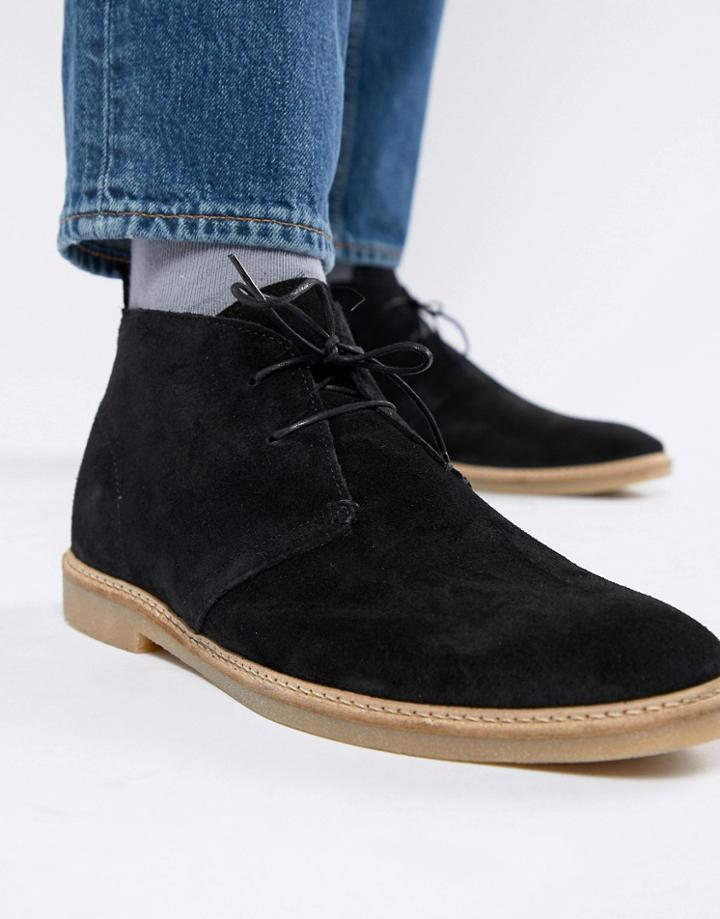 River Island Suede Chukka Boot In Black - Black