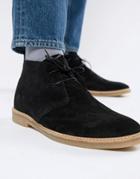 River Island Suede Chukka Boot In Black - Black