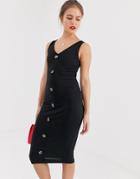 Vila Button Through Midi Dress - Black