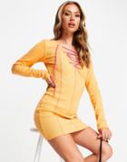 Public Desire Lace Up Body-conscious Mini Dress With Contrast Stitch In Orange