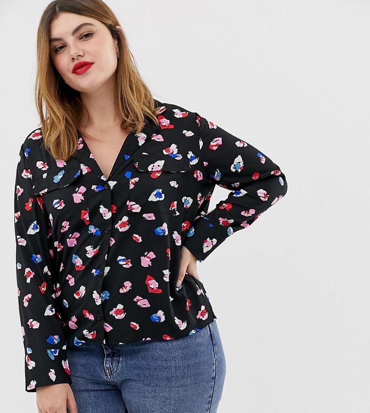 Influence Plus Pyjama Shirt With Pockets In Spoldge Print-black