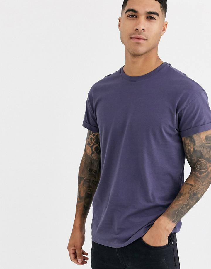 New Look Roll Sleeve T-shirt In Navy