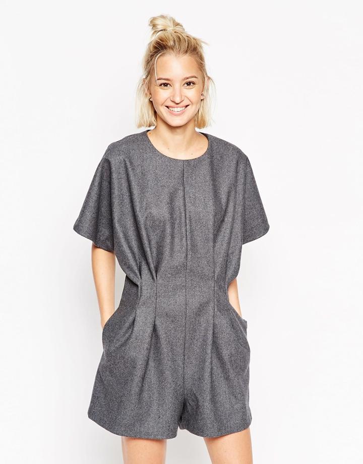 Asos White Seam Detail Wool Mix Romper - Gray