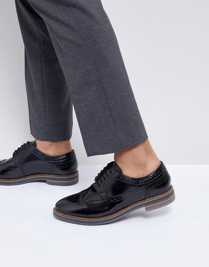 Base London Turner Leather Brogue Shoes In Black - Black