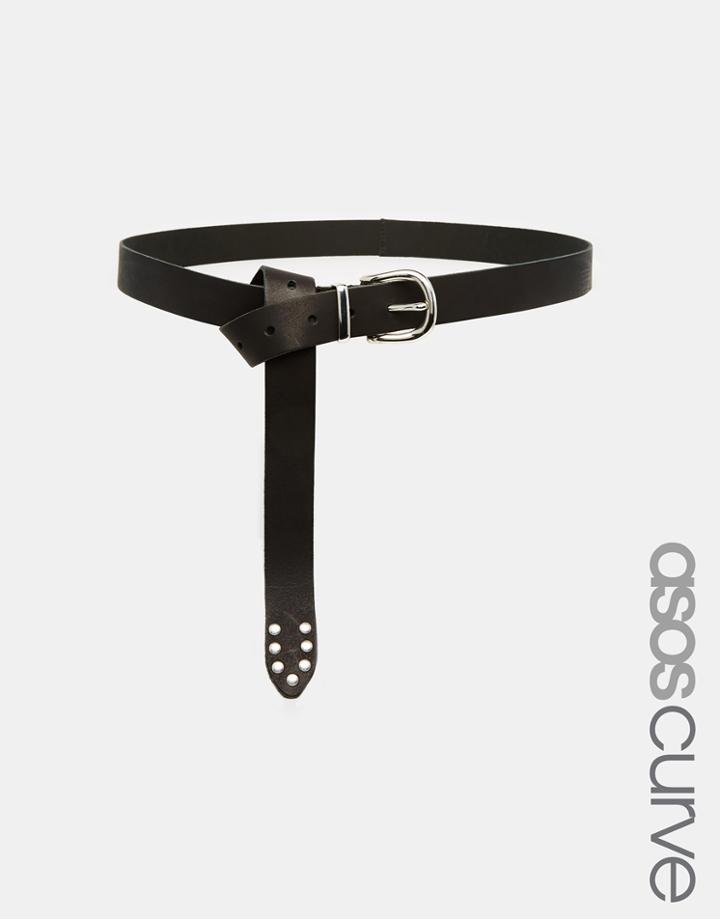 Asos Curve Leather Studded Tipped Boyfriend Belt - Black