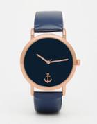 Asos Navy And Rose Gold Anchor Detail Watch - Navy
