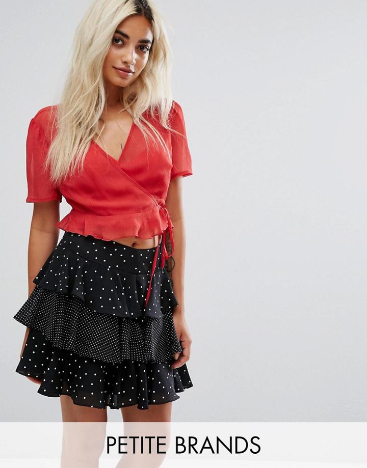 Fashion Union Petite Sheer Wrap Crop Top - Red