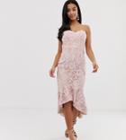Jarlo Petite All Over Lace Bandeau Midi Dress In Pink - Pink