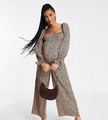 Fashion Union Maternity Smocked Jumpsuit In Animal Print-multi