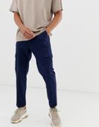 Asos Design Tapered Cargo Pants With Toggles In Navy
