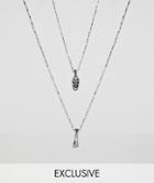 Reclaimed Vintage Inspired Skull & Bone Necklace In 2 Pack Exclusive To Asos - Silver