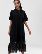 Amy Lynn Short Sleeve Shift Dress With Lace Detail - Black