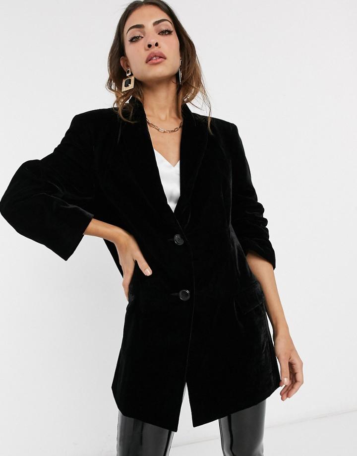 Asos Design Velvet Oversized Dad Blazer-black