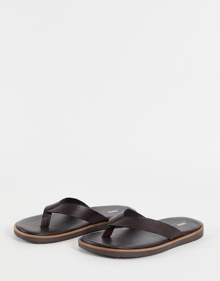 Asos Design Flip Flop In Brown Leather