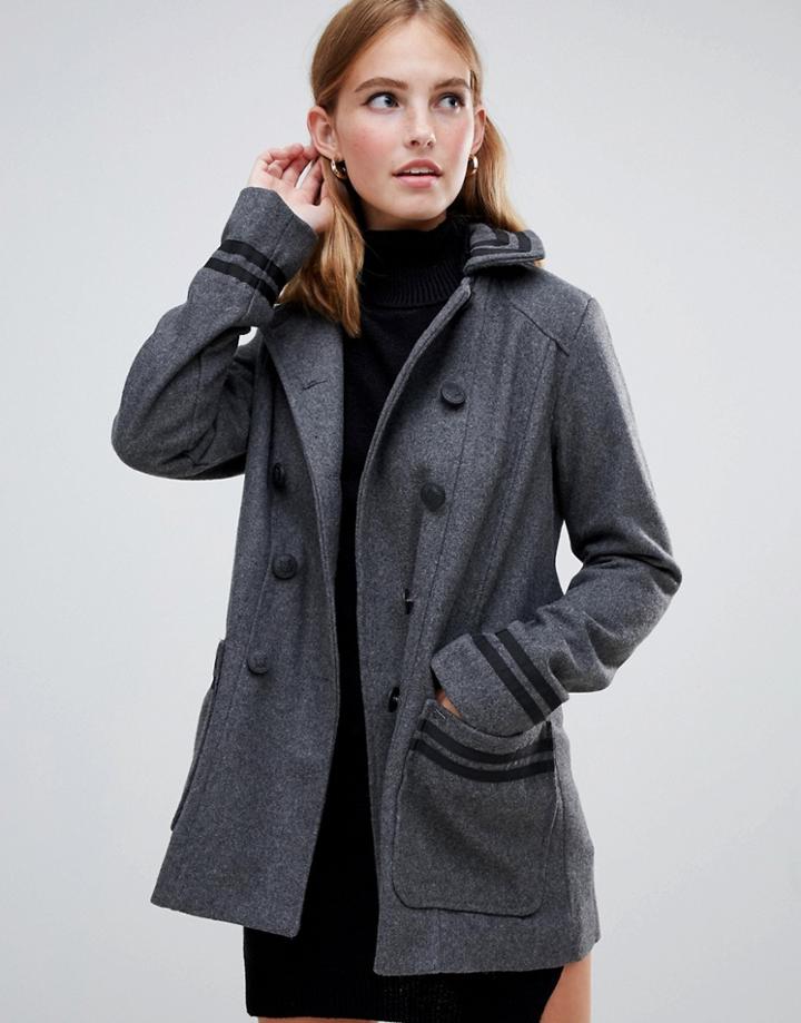 Brave Soul Double Breasted Coat With Collar - Black