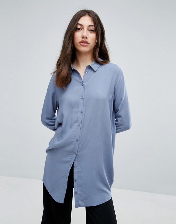 Pieces Long Oversized Shirt - Blue