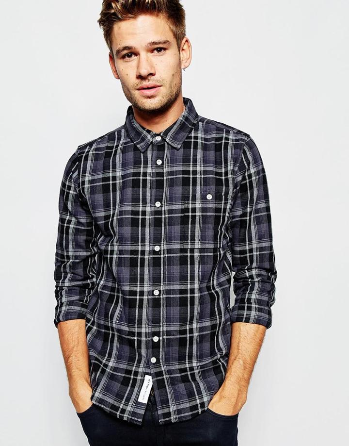 Native Youth Grunge Check Shirt - Gray