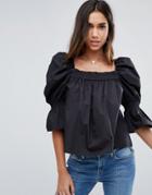 Asos Cotton Top With Square Neck And Sleeve Drama - Black