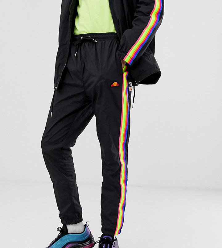Ellesse Santi Track Pant With Rainbow Taping In Black Exclusive At Asos