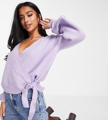 Pieces Petite Wrap Cardigan In Lilac-purple