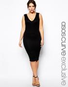 Asos Curve Midi Body-conscious Dress With V-neck - Black