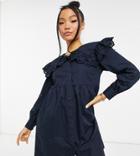 Y.a.s Petite Mini Dress With Broderie Peter Pan Collar In Navy
