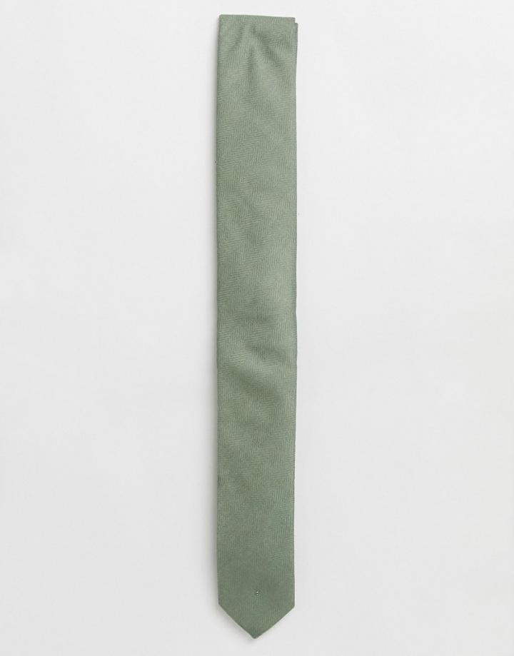 Asos Design Slim Textured Tie In Green - Pink