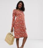 Wild Honey Maternity Square Neck Dress With Shirred Back-orange