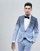 Noose & Monkey Super Skinny Suit Jacket In Print - Blue