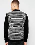 Asos Knitted Bomber With Contrast Geo-tribal Back - Black