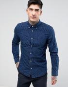 Wrangler Button Down Slim Fit Shirt Mini Palm Print - Navy