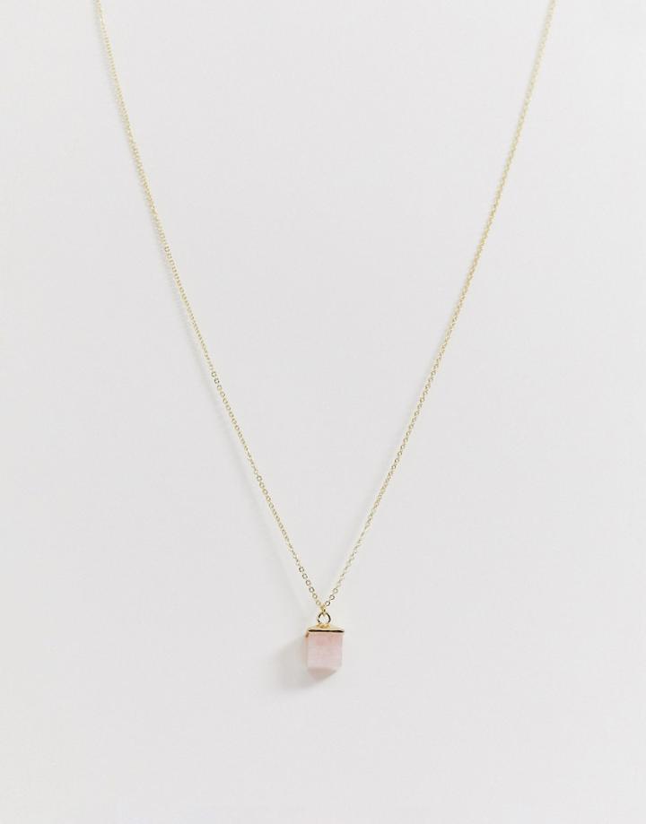 Asos Design Necklace With Semi-precious Square Stone Pendant In Gold Tone