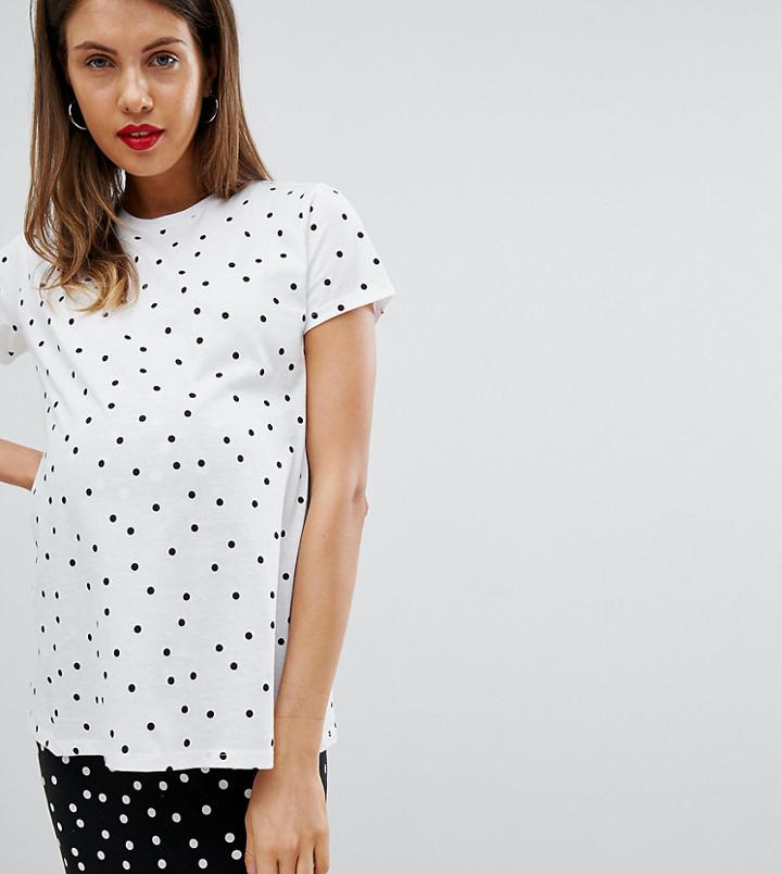 Asos Design Maternity T-shirt In Polka Dot - White
