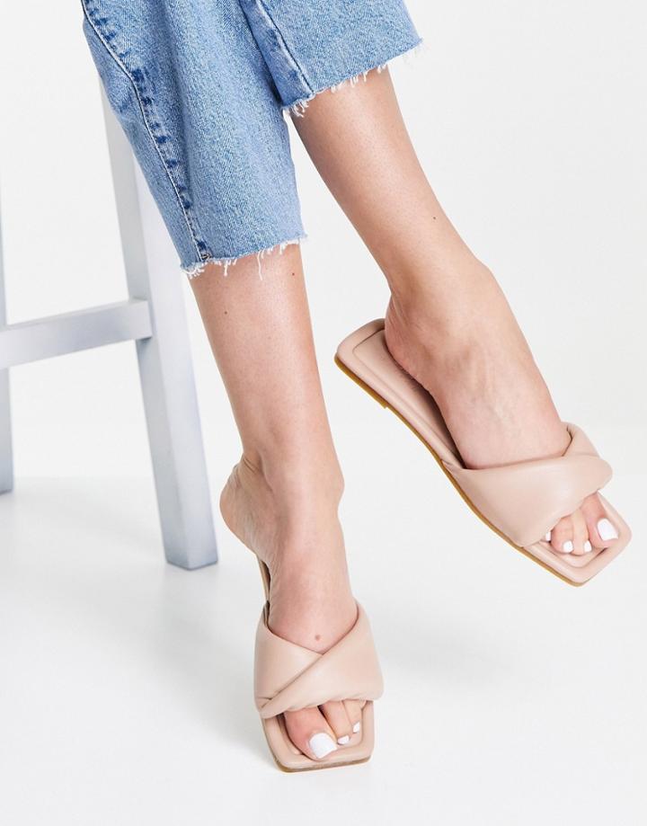 Asos Design Fine Tune Twist Vamp Square Toe Flat Mules In Beige-neutral