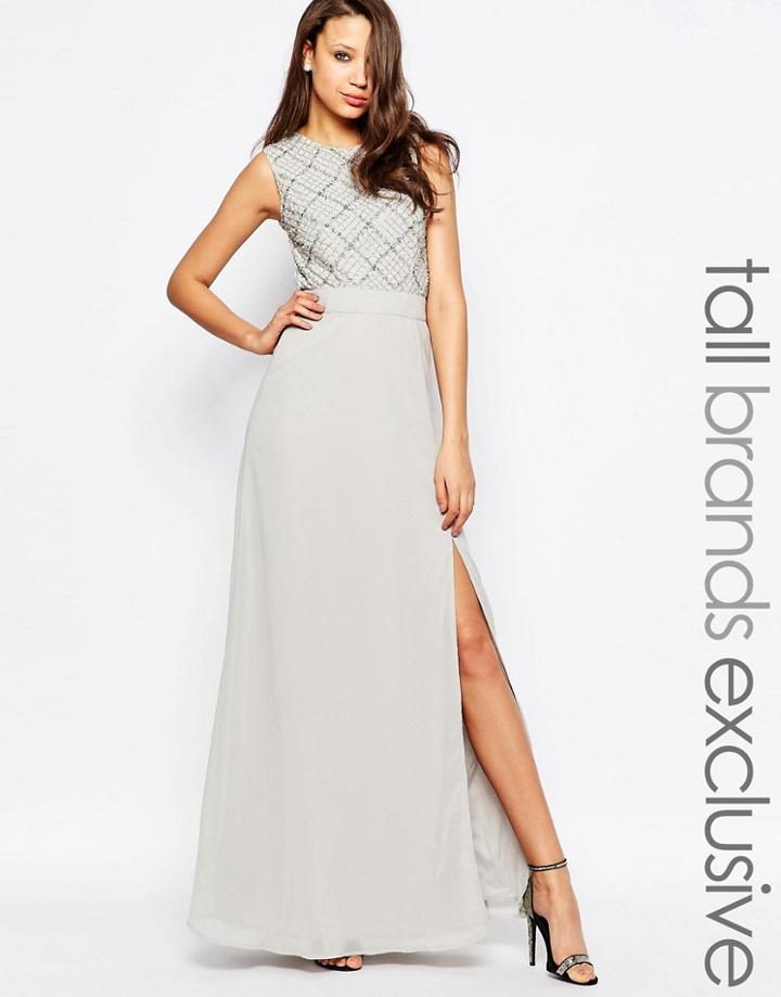 Maya Tall Embellished Bodice Maxi Dress With Keyhole Back - Gray