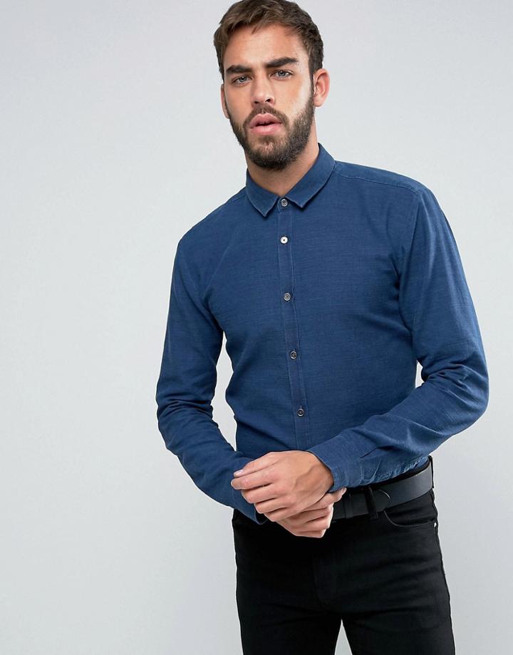Hugo By Hugo Boss Ero 3 Washed Pique Shirt Slim Fit - Navy